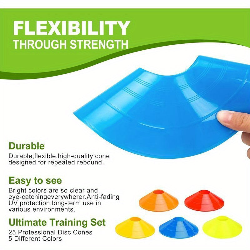 25 Agility Soccer Cones w/ Carry Bag - Indoor & Outdoor Games
