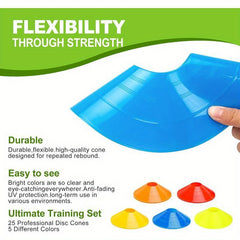 25 Agility Soccer Cones w/ Carry Bag - Indoor & Outdoor Games