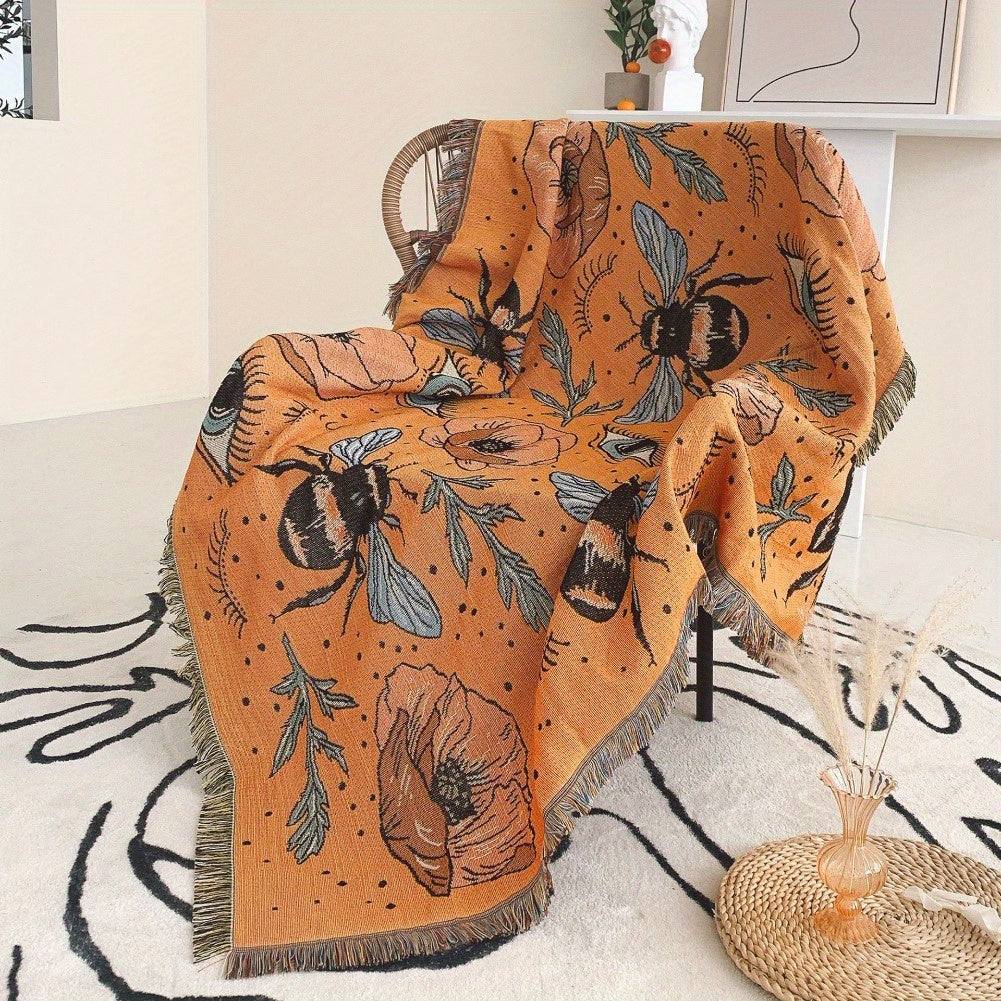 Bohemian Knitted Bee Tassel Blanket for Picnic Tapestry Sofa