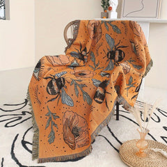 Bohemian Knitted Bee Tassel Blanket for Picnic Tapestry Sofa