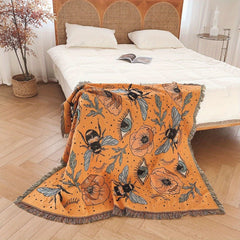Bohemian Knitted Bee Tassel Blanket for Picnic Tapestry Sofa