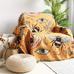 Bohemian Knitted Bee Tassel Blanket for Picnic Tapestry Sofa