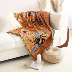 Bohemian Knitted Bee Tassel Blanket for Picnic Tapestry Sofa