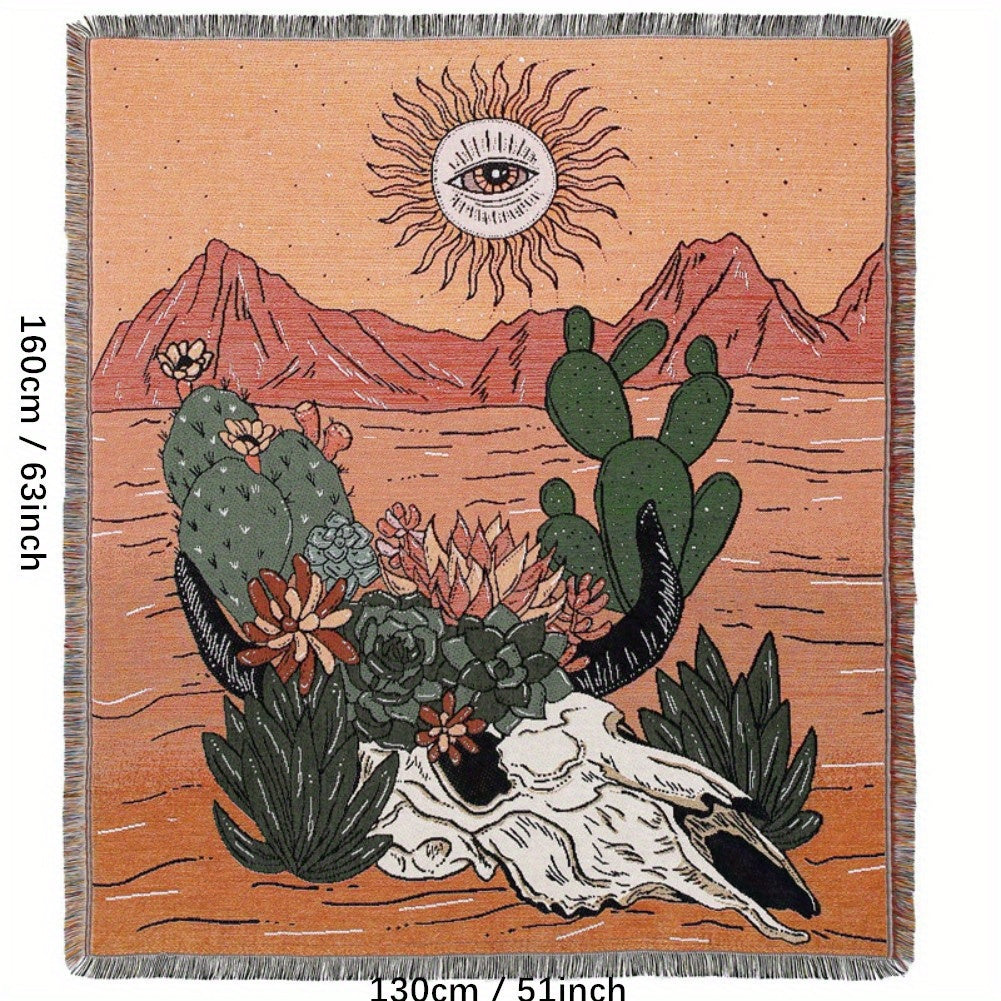 Bohemian Knit Cactus Print Tassel Blanket Casual Picnic Tapestry