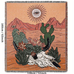 Bohemian Knit Cactus Print Tassel Blanket Casual Picnic Tapestry