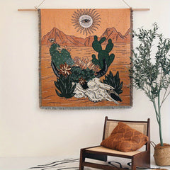 Bohemian Knit Cactus Print Tassel Blanket Casual Picnic Tapestry