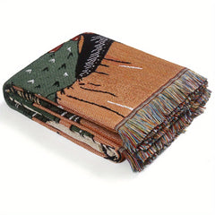 Bohemian Knit Cactus Print Tassel Blanket Casual Picnic Tapestry