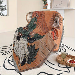 Bohemian Knit Cactus Print Tassel Blanket Casual Picnic Tapestry