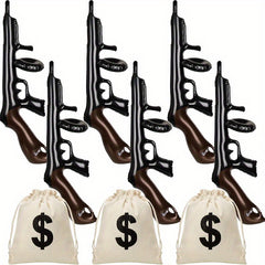 Inflatable Gun Props & Money Bag Pouch Set for Party Decorating