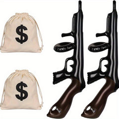 Inflatable Gun Props & Money Bag Pouch Set for Party Decorating