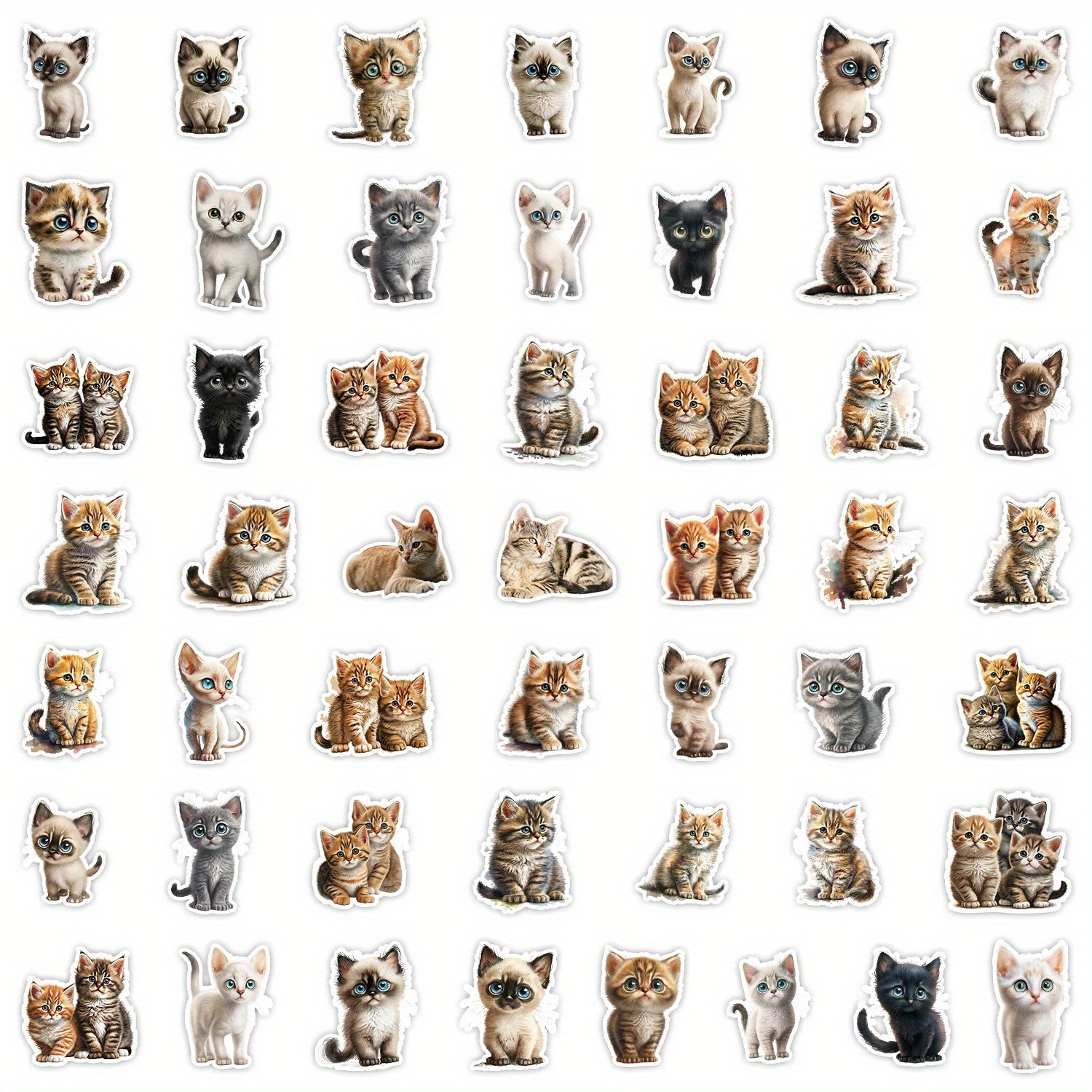50 Big Eyed Cartoon Cat Stickers for DIY Decoration