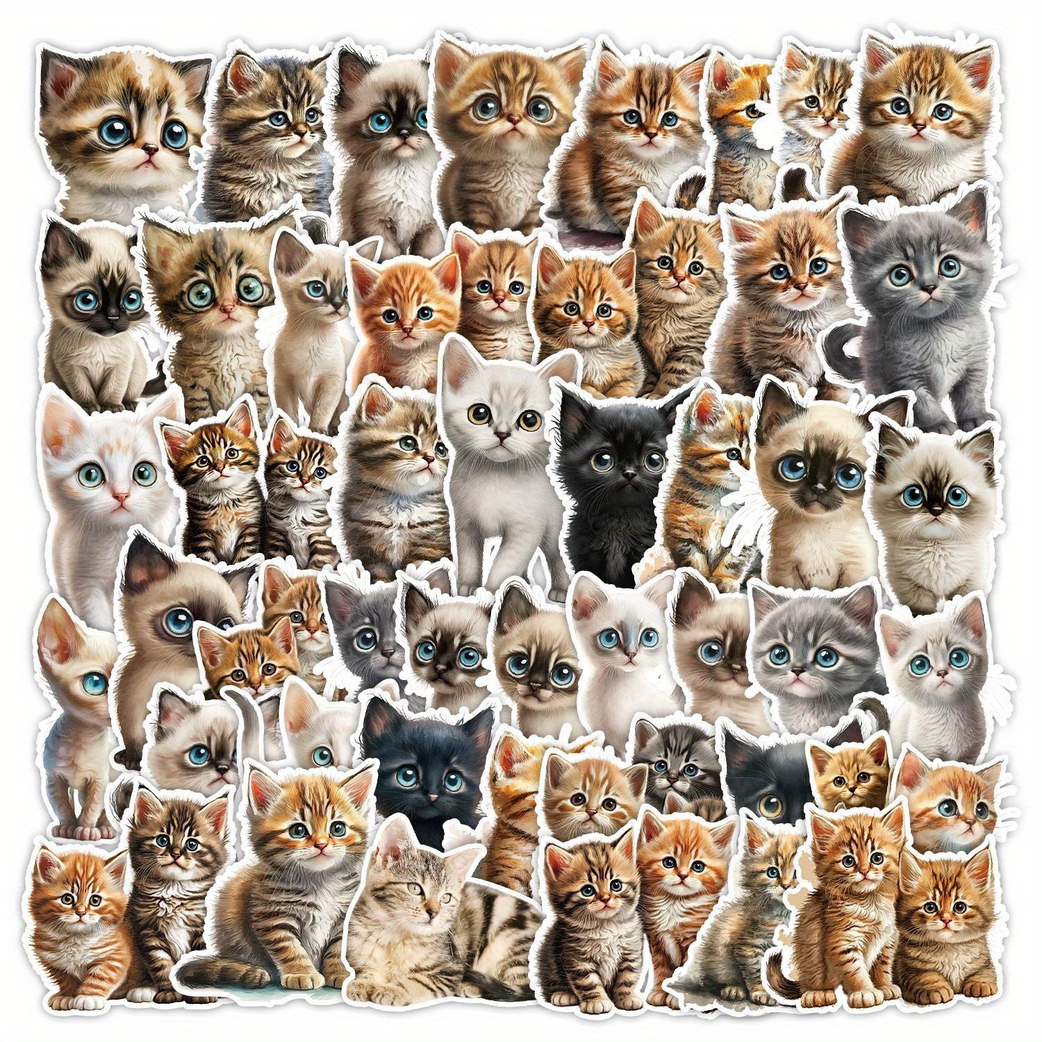 50 Big Eyed Cartoon Cat Stickers for DIY Decoration