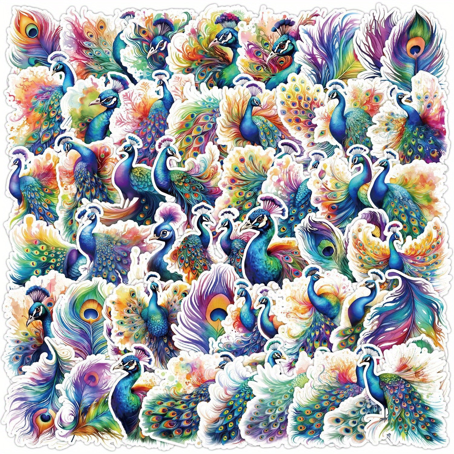 50pcs Peacock Luggage Stickers for Stationery Books Laptops Cups Mobile Cases