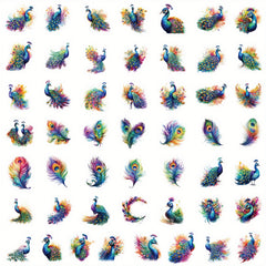 50pcs Peacock Luggage Stickers for Stationery Books Laptops Cups Mobile Cases