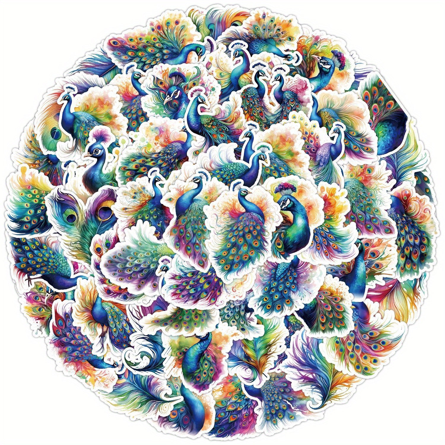 50pcs Peacock Luggage Stickers for Stationery Books Laptops Cups Mobile Cases