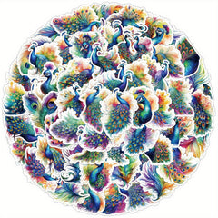50pcs Peacock Luggage Stickers for Stationery Books Laptops Cups Mobile Cases