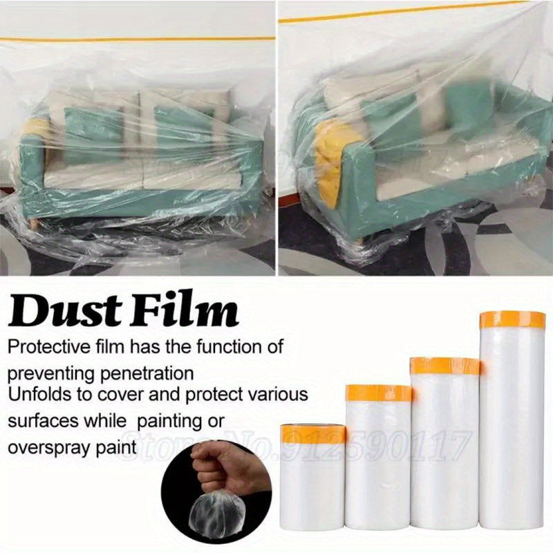 20M Plastic Pre Taped Dust Masking Film Car Auto Furniture Wardrobe Protection