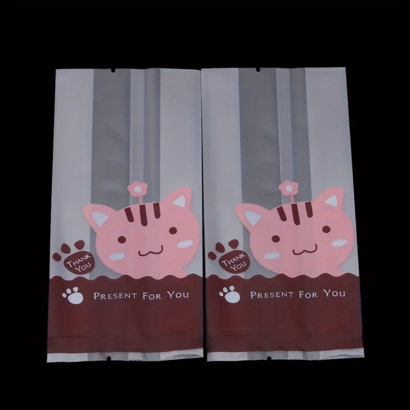 50pcs Cat Pattern Biscuit Cookie Bag Plastic Packaging For Cookies Snacks