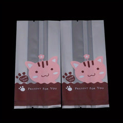 50pcs Cat Pattern Biscuit Cookie Bag Plastic Packaging For Cookies Snacks