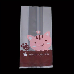 50pcs Cat Pattern Biscuit Cookie Bag Plastic Packaging For Cookies Snacks