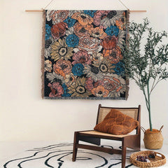 Bohemian Knitted Peony Flower Tassel Blanket