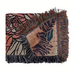 Bohemian Knitted Peony Flower Tassel Blanket