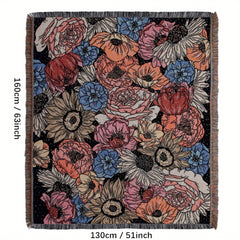 Bohemian Knitted Peony Flower Tassel Blanket