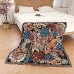 Bohemian Knitted Peony Flower Tassel Blanket