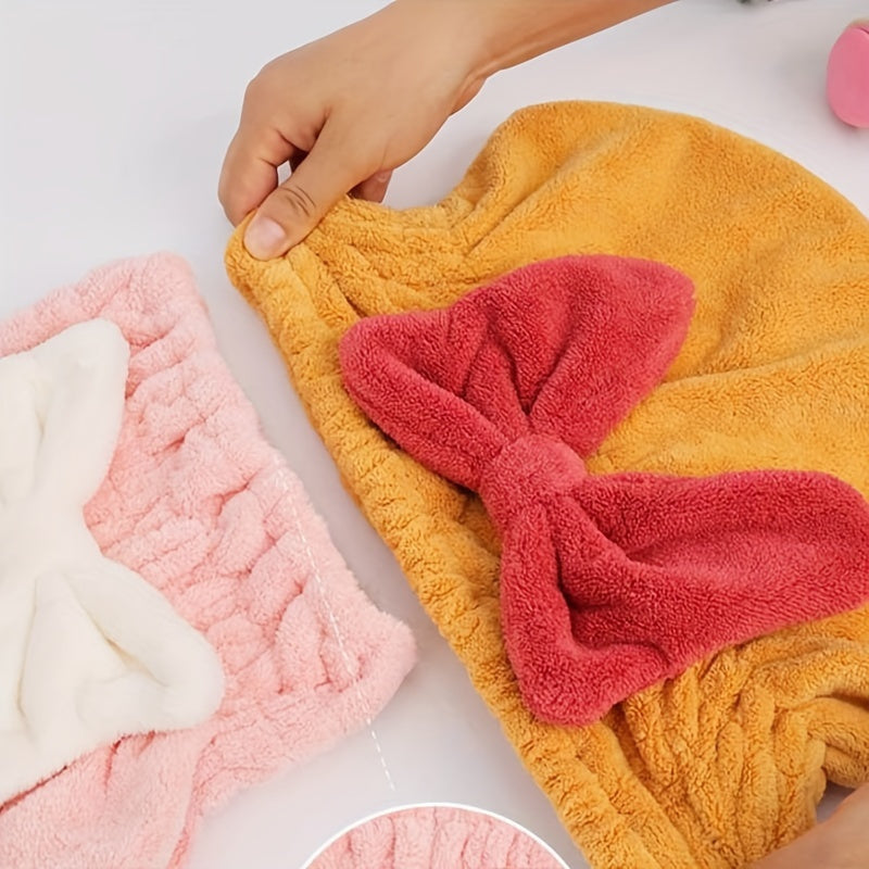 Hair Drying Towel with Bow Shower Cap