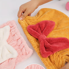 Hair Drying Towel with Bow Shower Cap
