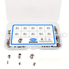 200pcs 304 Stainless Steel Screws Set Hex Head Flat Head Headless Screws