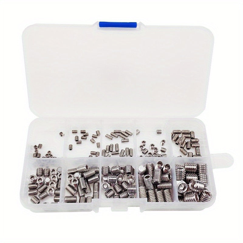 200pcs 304 Stainless Steel Screws Set Hex Head Flat Head Headless Screws