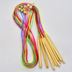 12pcs Carbonized Bamboo Knitting Needles Rug Weave Afghan Crochet Hook Set