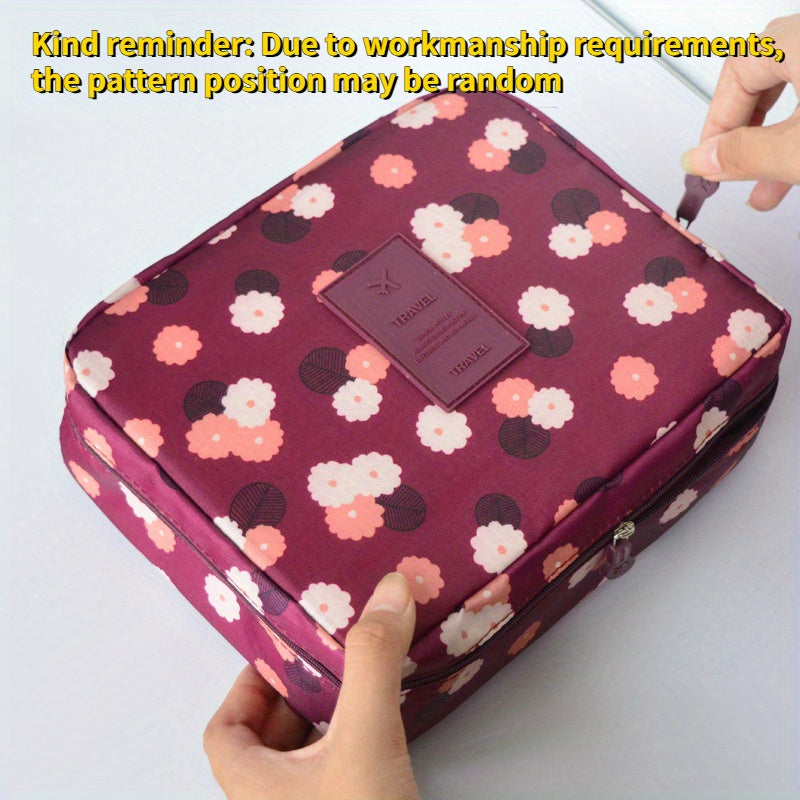 Flowers Printing Storage Bag Crochet Tools Organizer Portable Cosmetic Bag