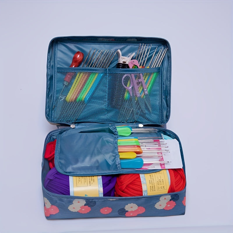 Flowers Printing Storage Bag Crochet Tools Organizer Portable Cosmetic Bag