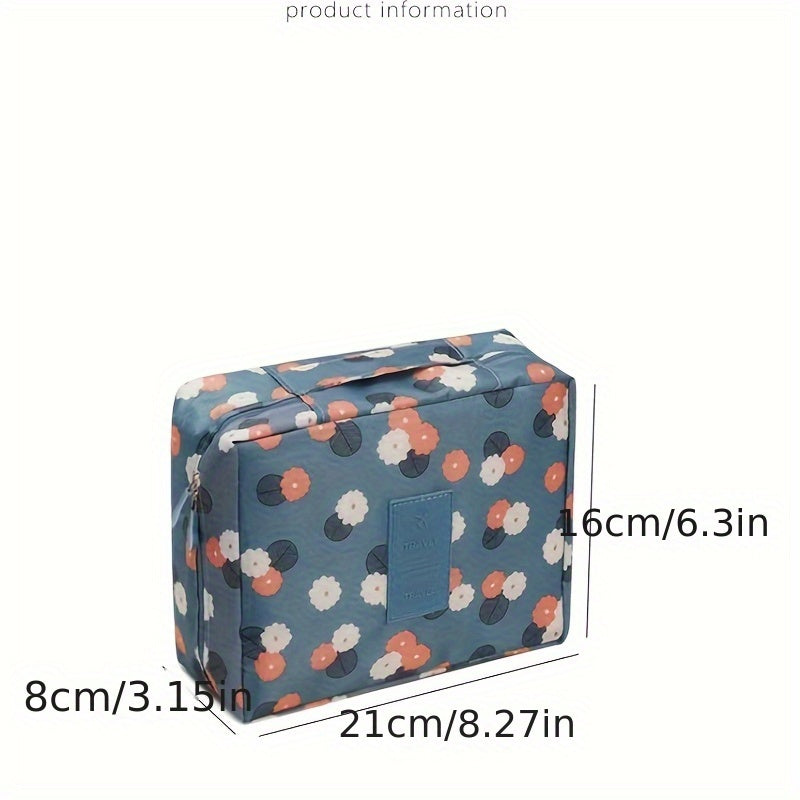 Flowers Printing Storage Bag Crochet Tools Organizer Portable Cosmetic Bag