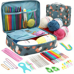 Flowers Printing Storage Bag Crochet Tools Organizer Portable Cosmetic Bag