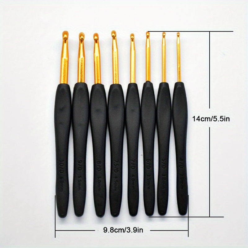 8pcs Grey Crochet Hooks Set Aluminum Alloy Head 2mm-6.0mm DIY Hand Sweater Sewin