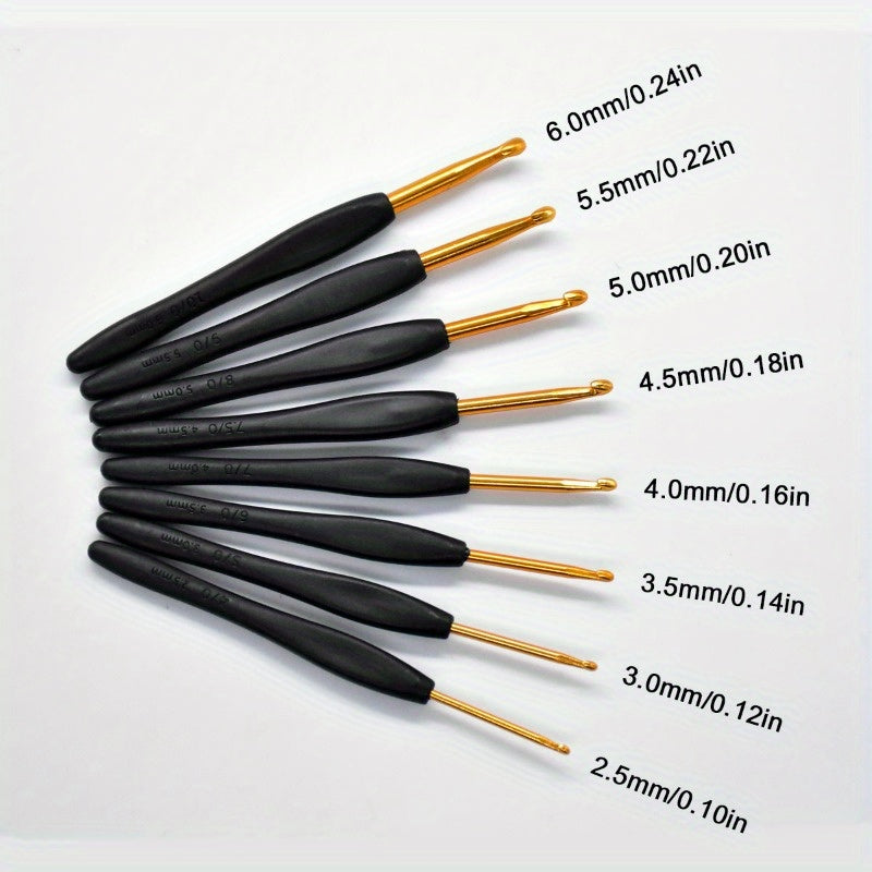 8pcs Grey Crochet Hooks Set Aluminum Alloy Head 2mm-6.0mm DIY Hand Sweater Sewin