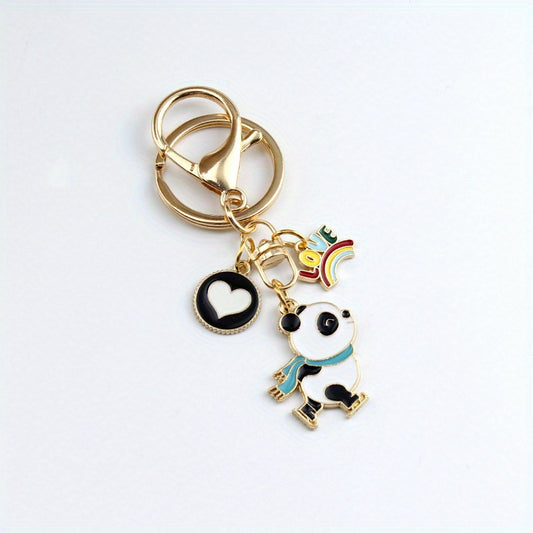 Cute Skating Panda Alloy Keychain Bag Charm Pendant