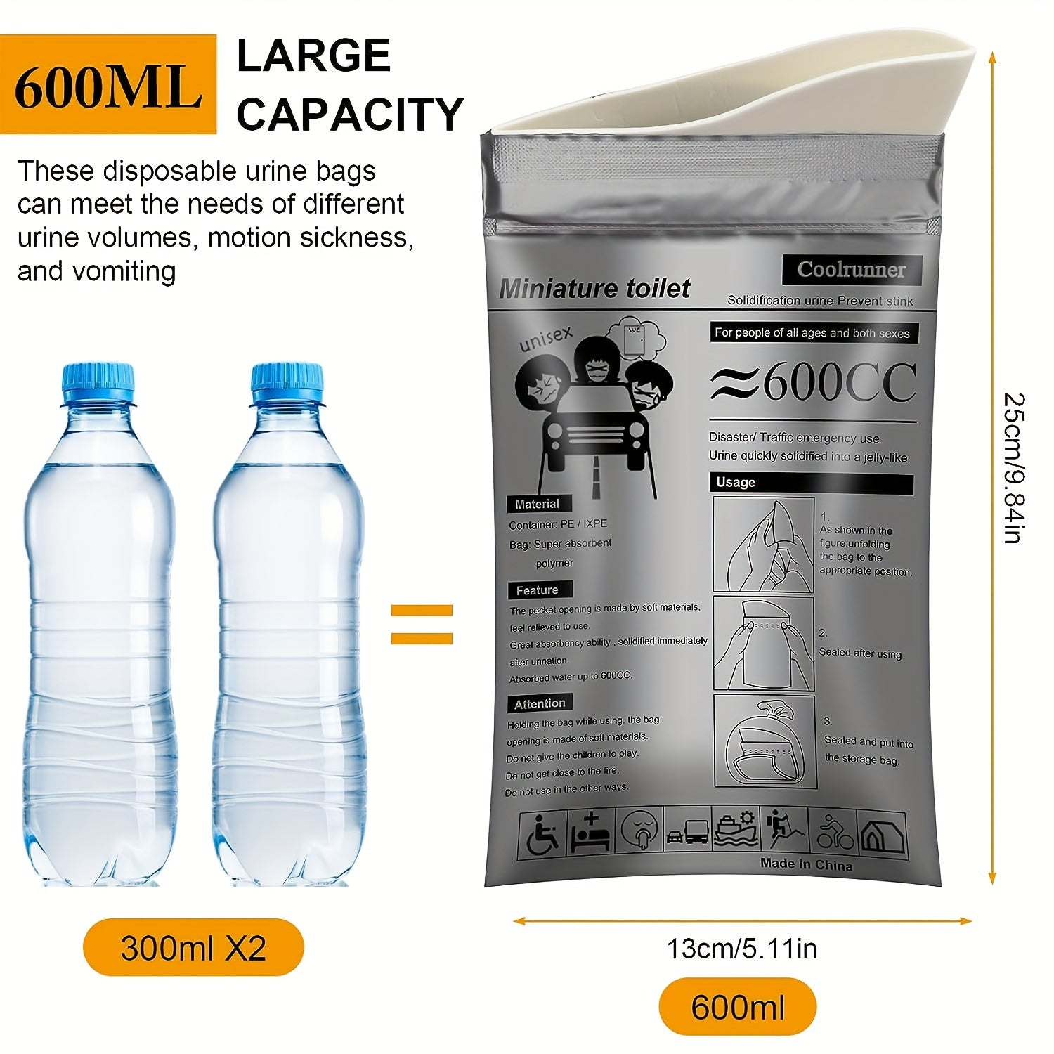 20pcs Camping Pee Bags Disposable Urinals & Vomiting Bags