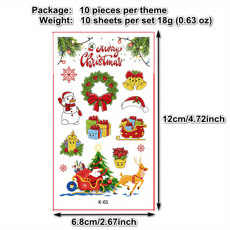 10pcs Christmas Temporary Tattoo Stickers Fun Party Supplies