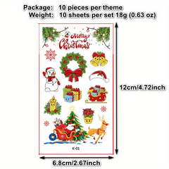 10pcs Christmas Temporary Tattoo Stickers Fun Party Supplies