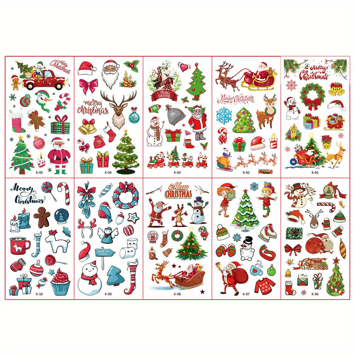 10pcs Christmas Temporary Tattoo Stickers Fun Party Supplies