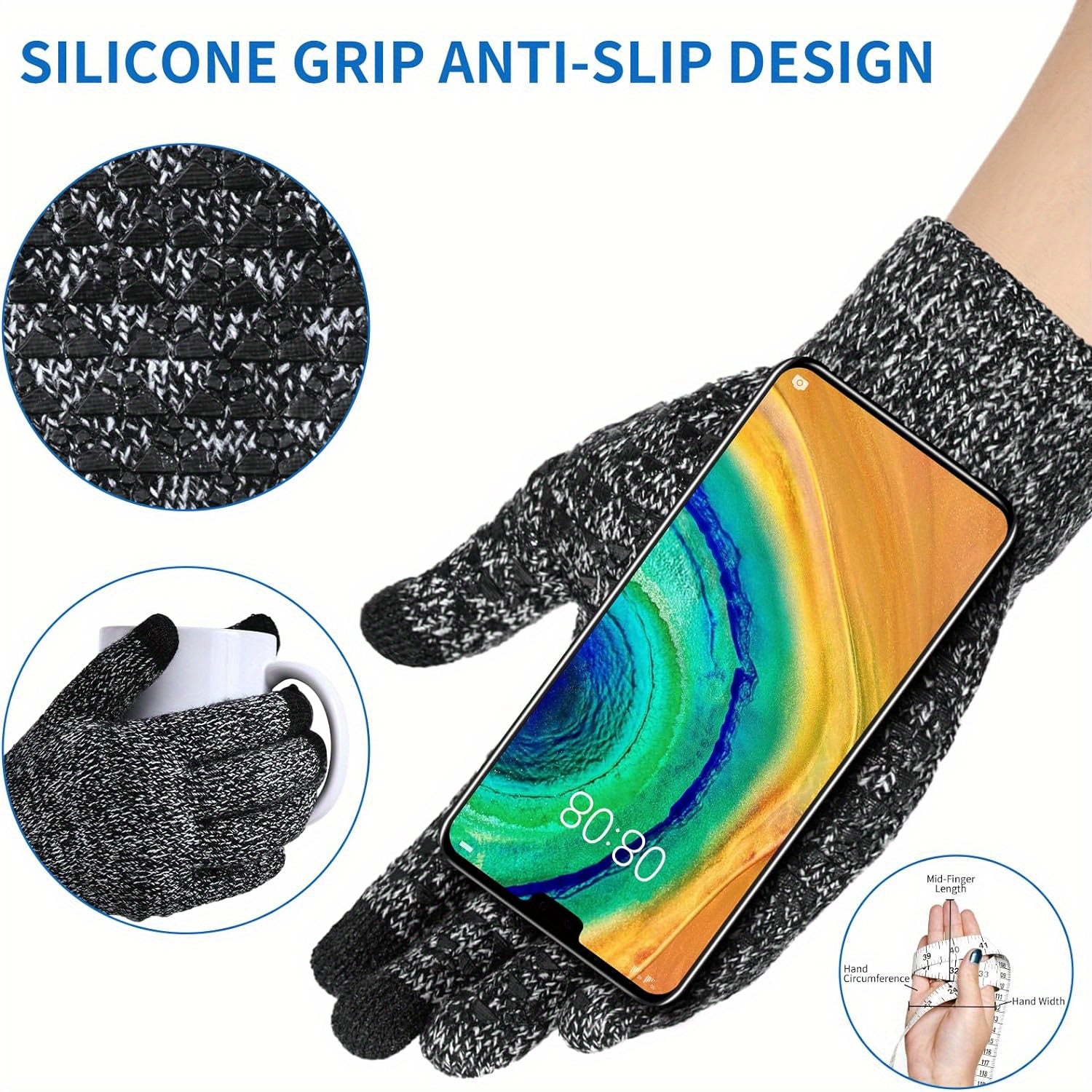 2 Pairs Winter Touch Screen Knit Gloves Anti Slip Thermal Gloves