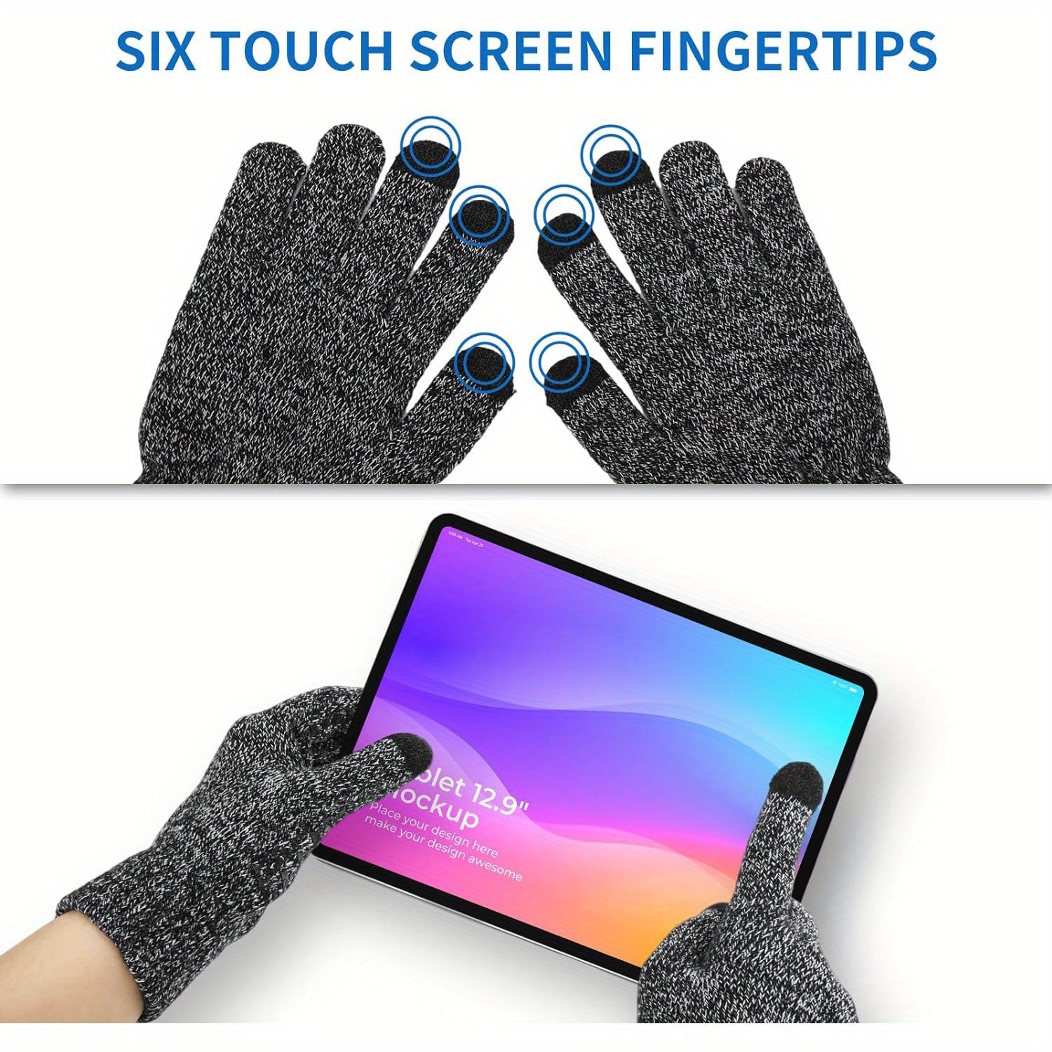 2 Pairs Winter Touch Screen Knit Gloves Anti Slip Thermal Gloves