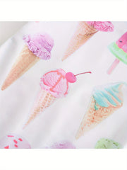 Girls Sweet Ice Cream Pattern Gymnastics Romper