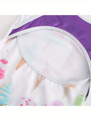 Girls Sweet Ice Cream Pattern Gymnastics Romper