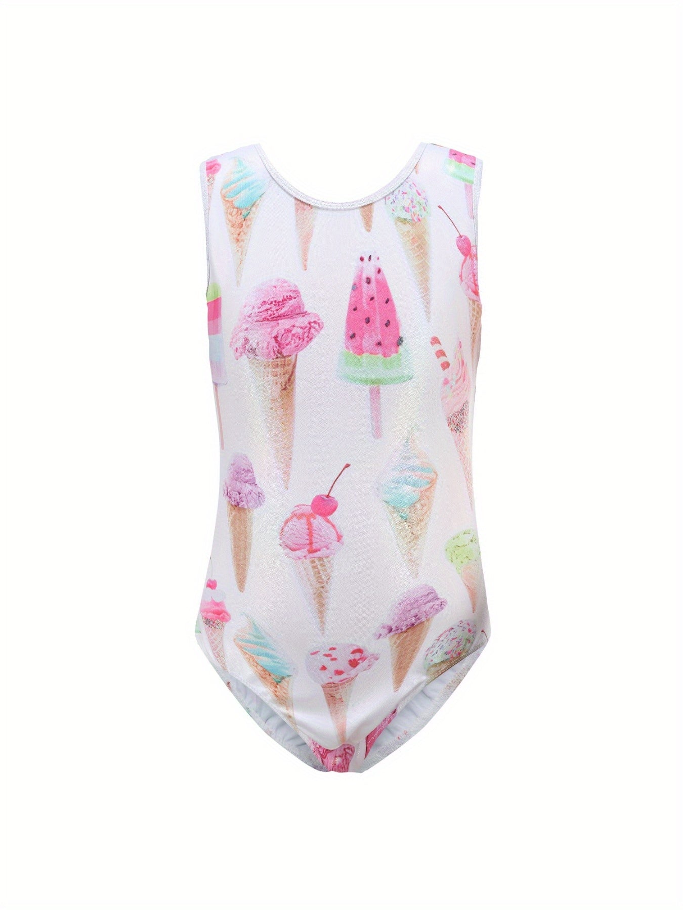 Girls Sweet Ice Cream Pattern Gymnastics Romper