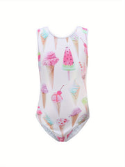 Girls Sweet Ice Cream Pattern Gymnastics Romper